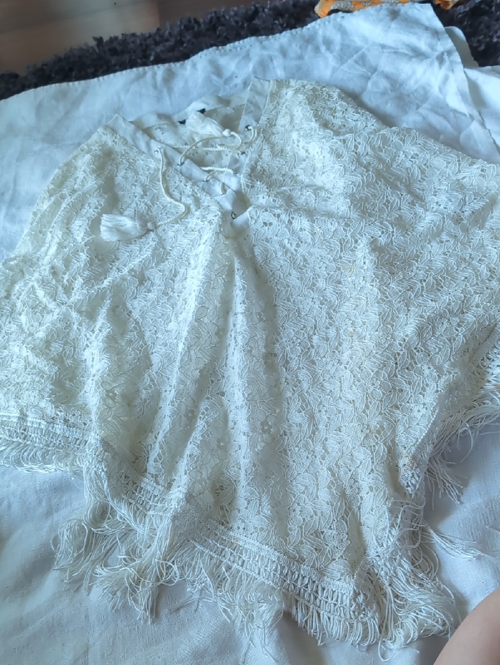 VENUS White Lace Tunic with Fringe Trim